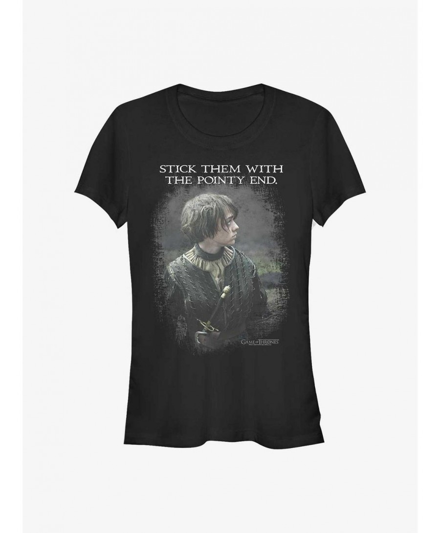 Discount Game Of Thrones Arya Stick The Pointy End Girls T-Shirt $8.17 T-Shirts