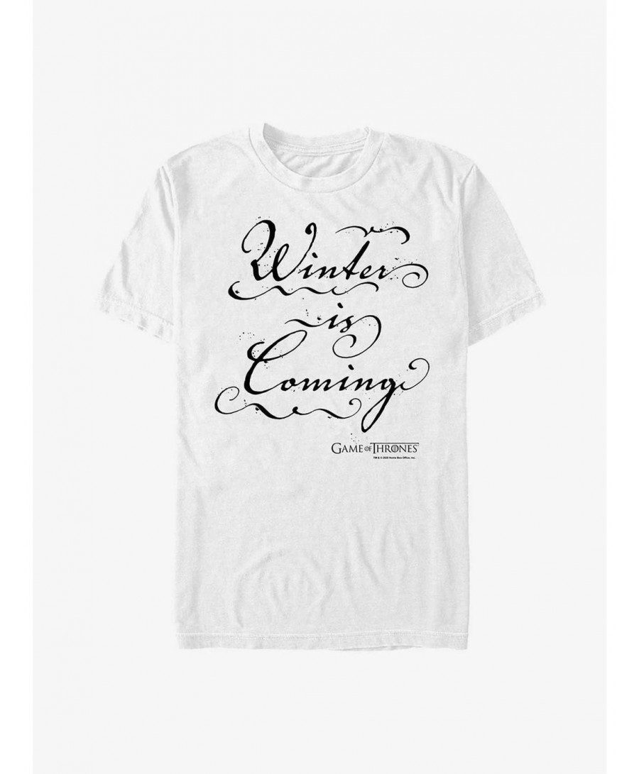 Discount Sale Game Of Thrones Winter Is Coming Calligraphy T-Shirt $7.07 T-Shirts