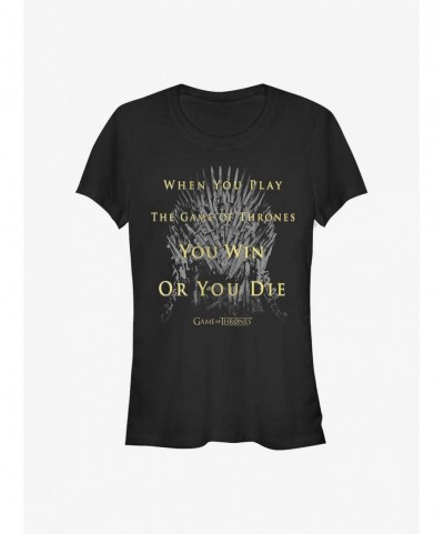 Discount Sale Game Of Thrones Win Or Die Girls T-Shirt $9.96 T-Shirts